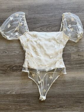 Star-Embroidered Mesh Bodysuit